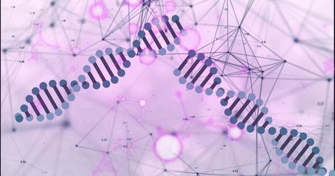 Futuristic dna double helix with cosmic network connections