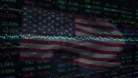 American Flag and Stock Market Data Digital Overlay