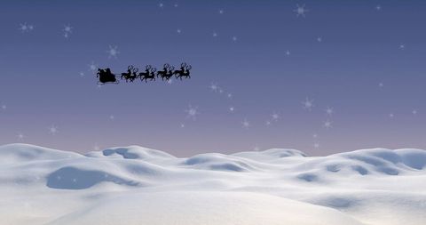 Santa Sleigh Over Snowy Fields on Starry Night