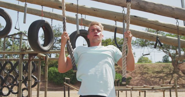 Man in Athletic Gear Training on Outdoor Obstacle Course - Download Free Stock Images Pikwizard.com