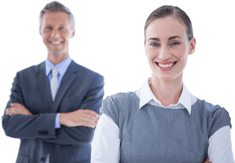 Confident Business Colleagues Smiling on Transparent Background