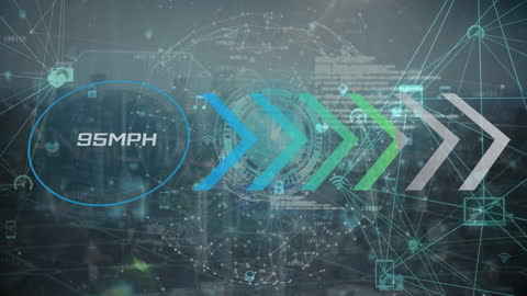 Digital Interface with Network Overlay on Futuristic Cityscape