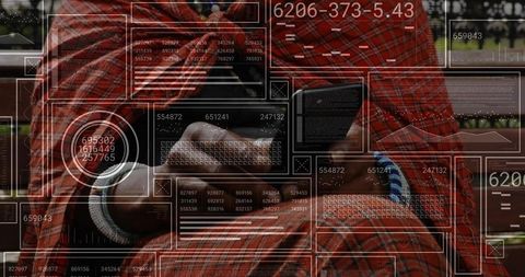 Man on Park Bench Analyzing Data with Smartphone Overlays