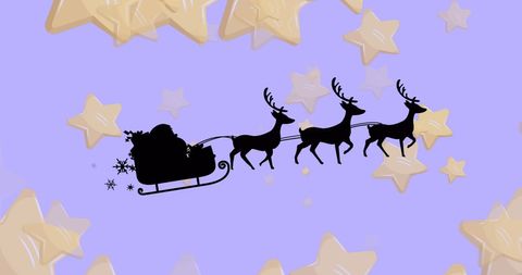 Santa Claus Sleigh Silhouette with Reindeer on Starry Background