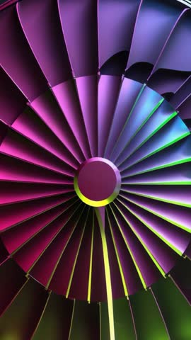 Neon-Lit Turbine Blades Rotating Vertical Video Loop for Technology and Futurism