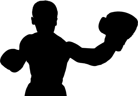 Transparent Silhouette of Male Boxer Training Vigorously