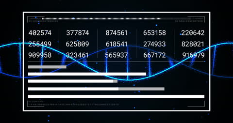 Futuristic DNA Helix and Data Display in Digital Interface