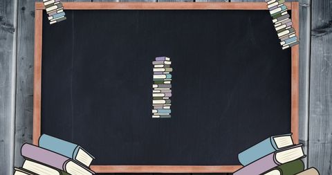 School Books Layered on Blackboard Illustrative Design