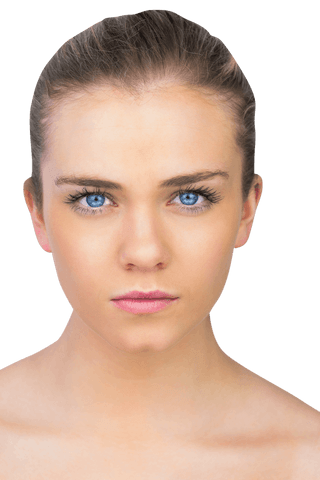Serious Woman with Blue Eyes on Transparent Background