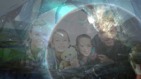 Family Inside Tent with Globe Overlay Animation