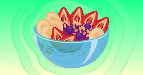 Vibrant abstract greek key bowl with fresh fruits