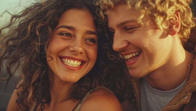 Joyful Couple Sharing a Golden Hour Moment