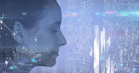 Woman in Profile with Digital Circuit Board Overlay - Download Free Stock Images Pikwizard.com