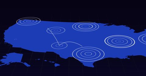 Growing network hubs on blue united states map