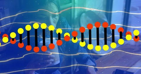 Freelancer at Coffee Shop with DNA Art Overlay