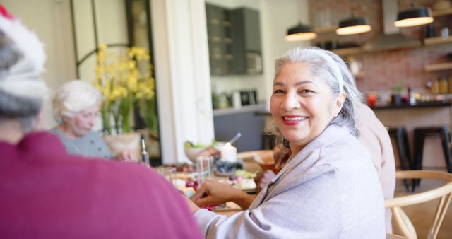 Senior Woman Smiling During Family Dinner Gathering - Download Free Stock Images Pikwizard.com