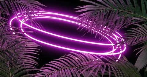 Neon Rings with Pink Glow Creates Futuristic Palm Tree Harmony