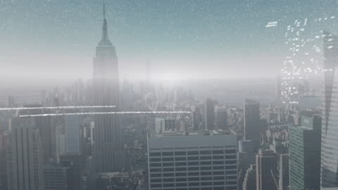 Futuristic Data Overlay on Modern Cityscape