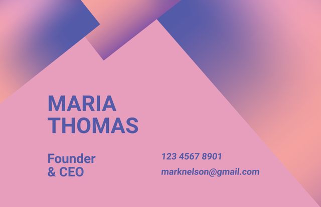 This business card features a modern geometric design with purple tones and gradient effects, making it eye-catching and unique. Ideal for entrepreneurs, CEOs, founders, and professionals looking to make a strong impression. The layout ensures that contact details are clear and easily readable. Perfect for networking events, professional gatherings, and business presentations.