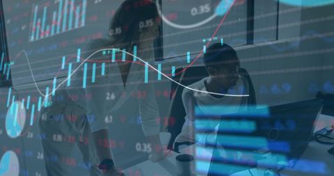 Diverse Team Analyzing Digital Financial Charts in Modern Office