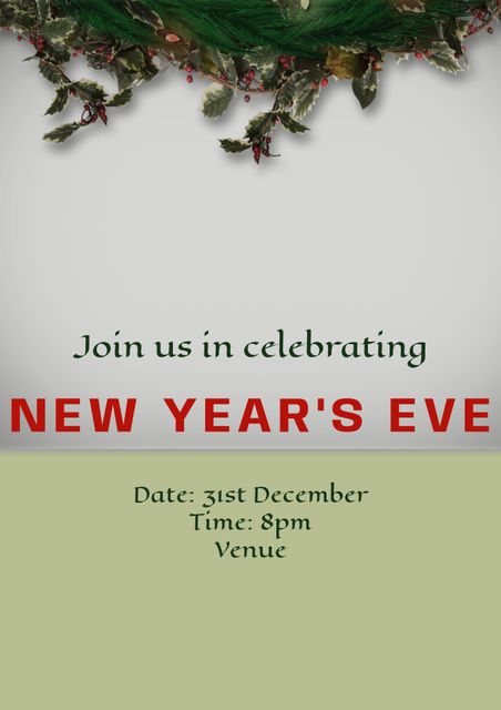Join us in celebrating new year's eve party text over christmas decoration. New year, new year's ever party and celebration concept digitally generated image.