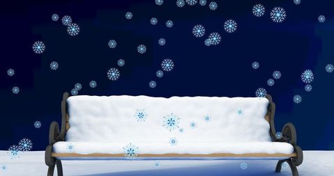 Snow covered bench in winter wonderland