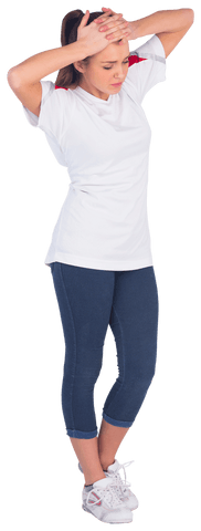 Disappointed Female Football Fan in Casual Athletic Outfit on Transparent Background