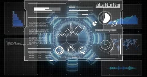 Futuristic HUD Interface with Analytical Data Charts
