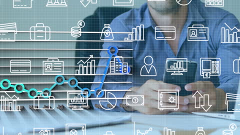 Digital Data Overlay on Business Professional with Smartphone