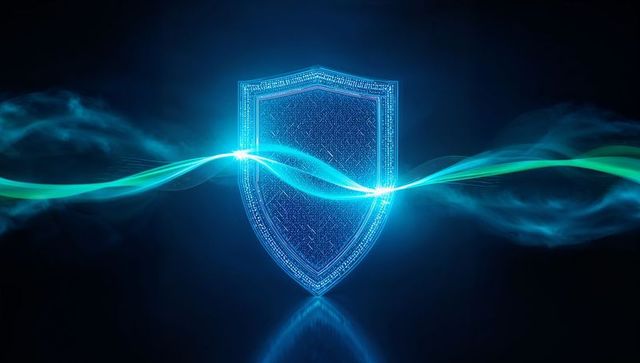 Futuristic Cybersecurity Shield with Digital Light Waves