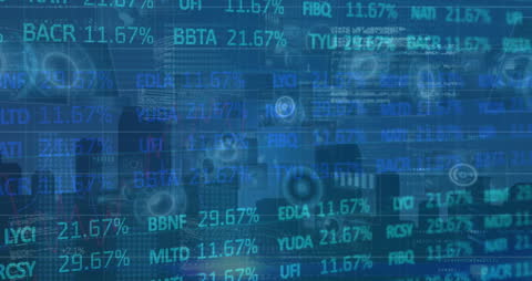 Futuristic Stock Market Data Visualization over Cityscape
