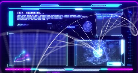 Futuristic dna data processing interface with digital elements