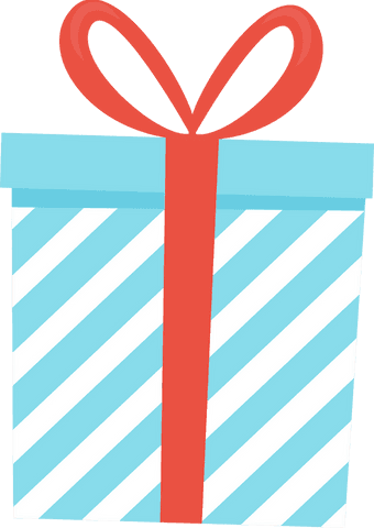 Striped gift box with red ribbon floating on transparent background