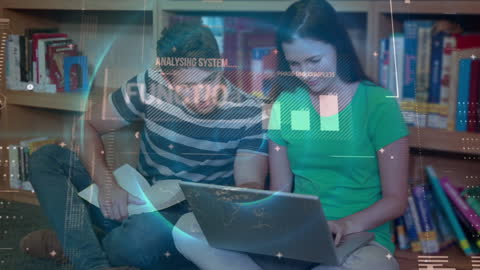 Diverse Students Collaborating on Laptop with Data Interface