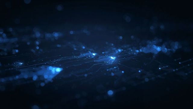 Glowing blue circuit lines on dark tech background