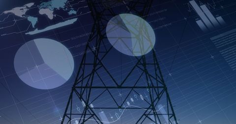 Transmission Tower with Digital Data Overlay