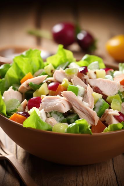 Close up of plate of fresh salad with chicken and tomatoes, created using generative ai technology - Download Free Stock Photos Pikwizard.com