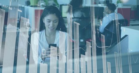 Businesswoman Engages with Technology Amid Stock Market Trends