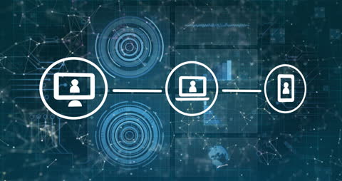 Technology Icons Network over Digital Interface Background