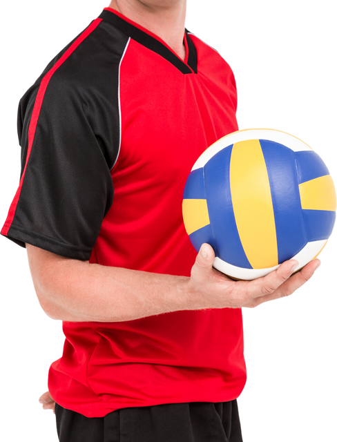 Sportsman in Red Jersey Holding Volleyball on Transparent Background - Download Free Stock Videos Pikwizard.com