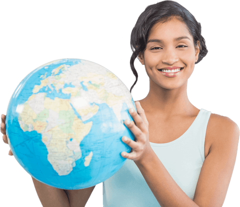 Smiling Biracial Woman Holding Globe with Transparent Background for Travel Themes - Download Free Stock Videos Pikwizard.com