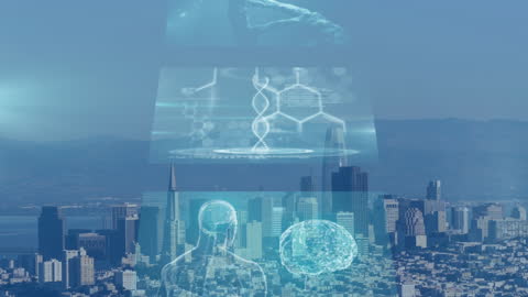 Futuristic Data and Tech Interface Over Emerging Cityscape