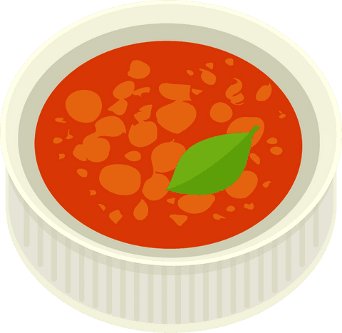 Vibrant red soup in ribbed bowl on transparent background