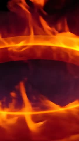 Vertical Flame Ring Forming and Flickering into Looping Fire Halo in Dark Studio