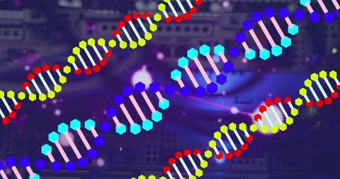 Colorful DNA Strands Overlapping Futuristic Server Technology - Download Free Stock Images Pikwizard.com