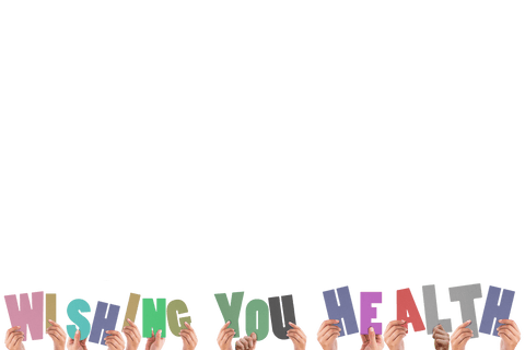 Transparent hands lifting colorful letters wishing health