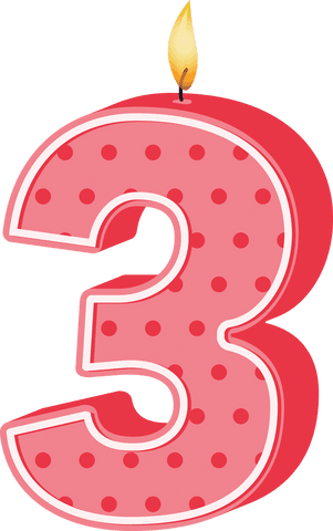 Number three birthday candle design on transparent background