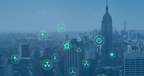Digital Sustainability Concepts Overlaying New York City Skyline