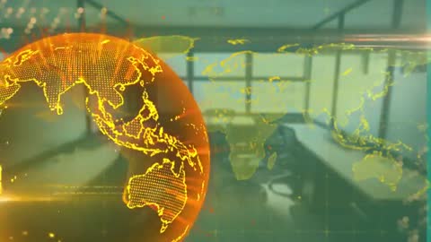Futuristic Digital Globe and World Map Animation in Modern Workspace