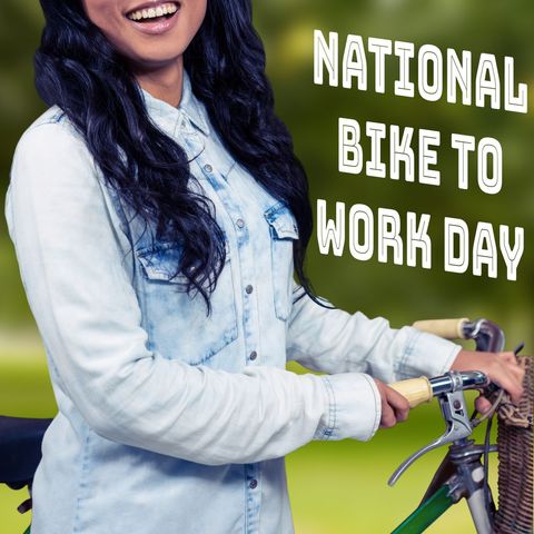 woman celebrating national bike to work day with bicycle outdoors - Download Free Stock Templates Pikwizard.com